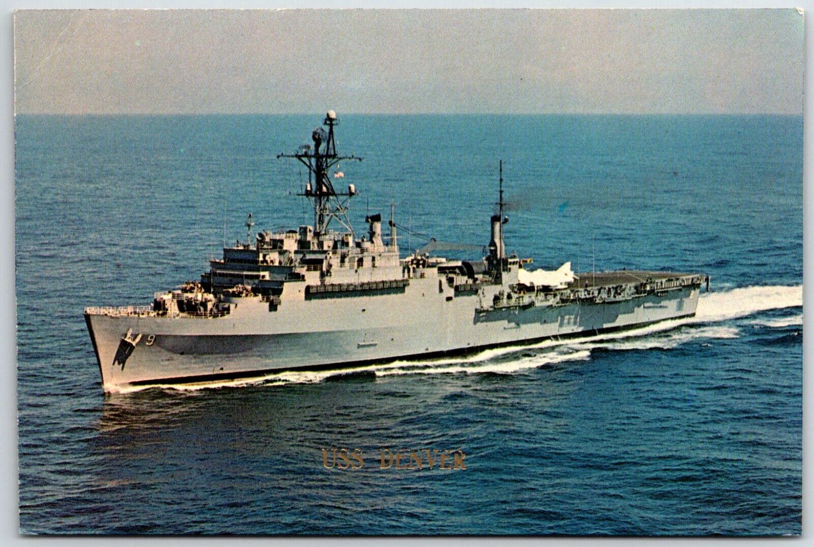 USS Denver LPD-9 Navy Ship Postcard unposted chrome