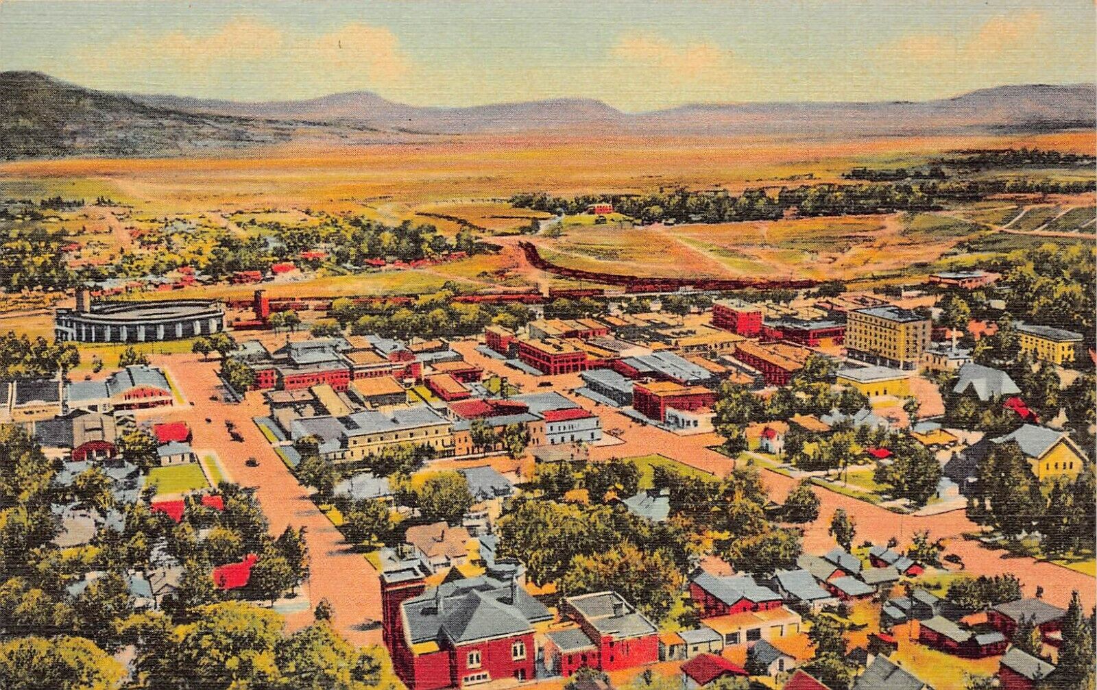 Raton NM New Mexico Downtown Main Street Aerial View Goat Hill Vtg Postcard X2