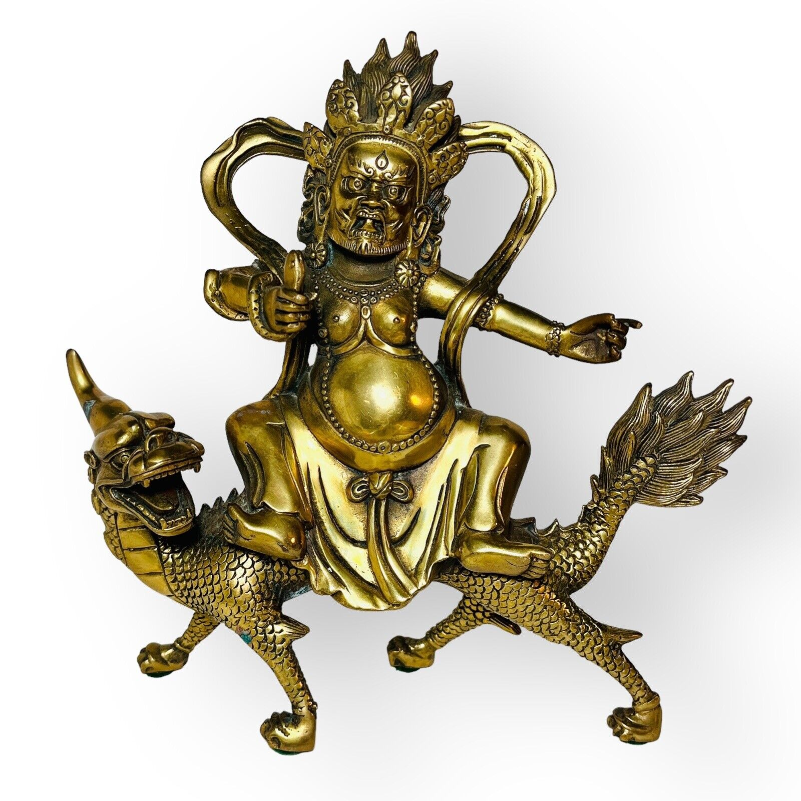 Tibetan Buddhism Gold Brass Wealth God Zambala Jambhala Statue Nepal