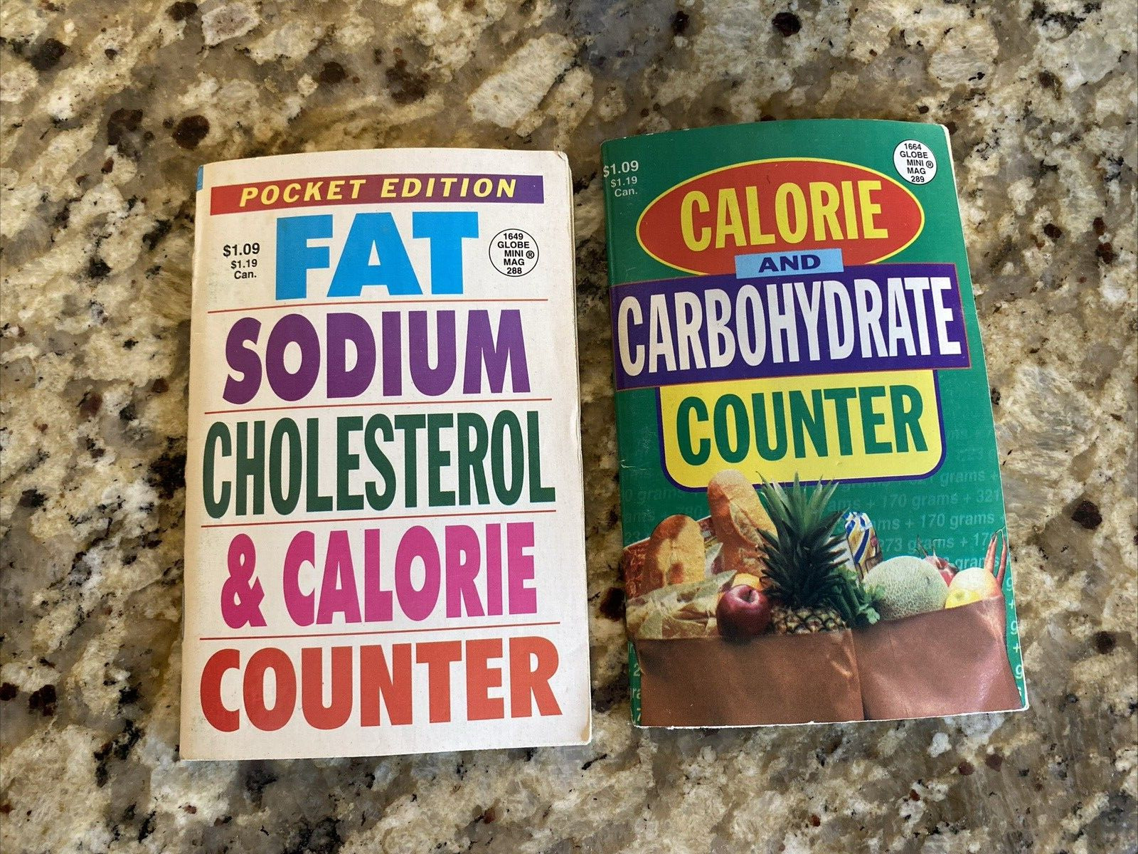 Lot Of 2 - Pocket Editions Calorie, Carbohydrate & Cholesterol Counter Books Vtg