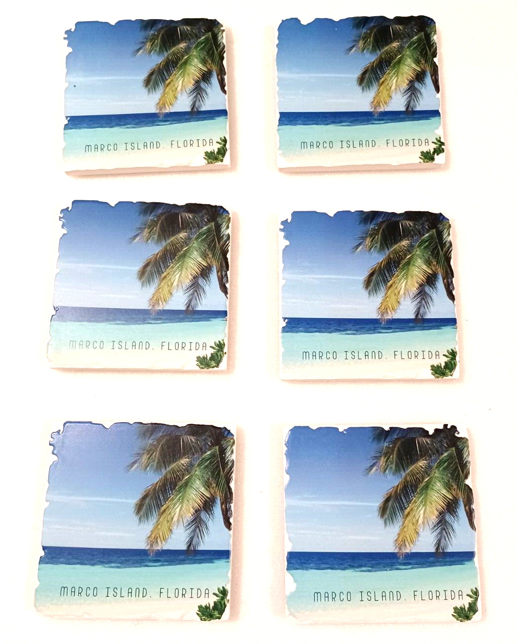 MARCO ISLAND Ceramic Drink Coasters - SET OF 6 - Palm Tree Themed - NICE - L@@K
