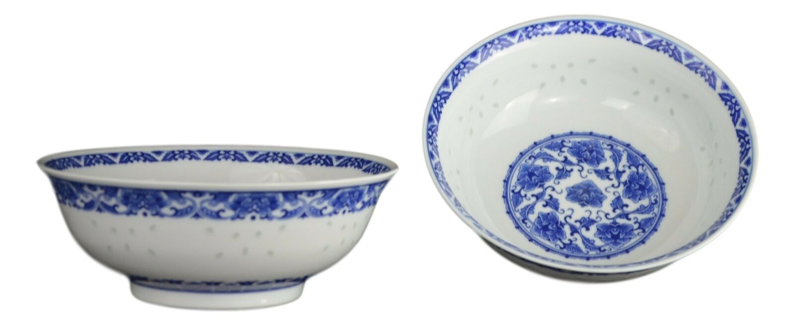 8.4 Inch Large Noodle/Salad/Dessert Ceramic Bowl, Blue and White Porcelain, O...
