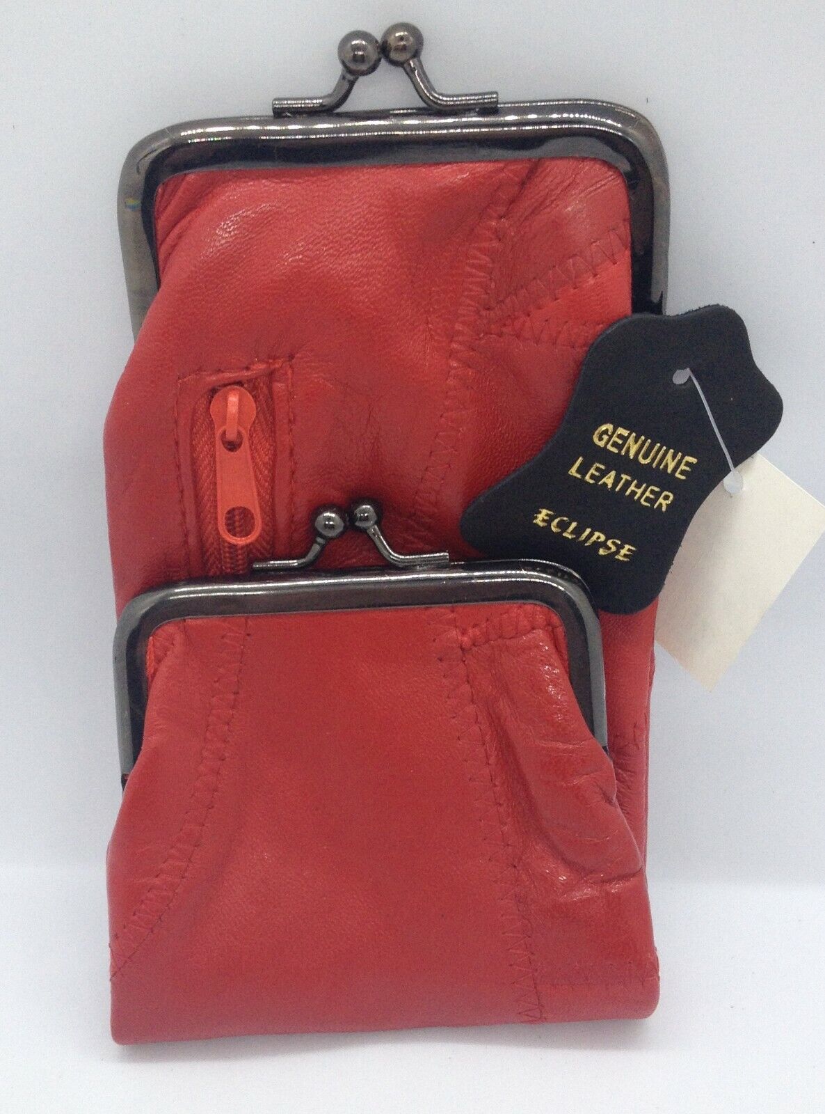 Red Leather Cigarette Case 120s. Snap & Zipper Pouches Lighter Holder Coin Purse