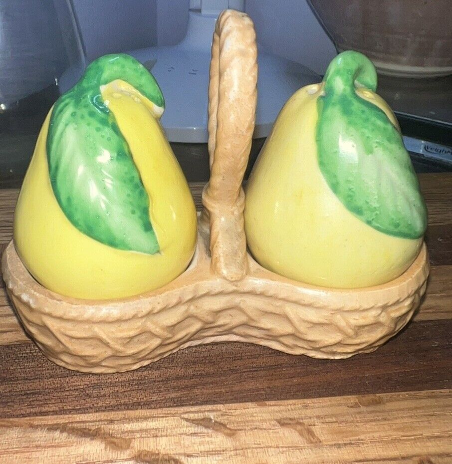 Vintage Ceramic Pear Shakers And Holder Japan