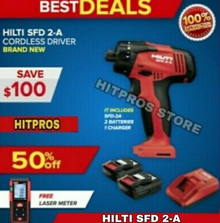 HILTI SFD 2-A DRILL DRIVER, 2 BATTERIES, CHARGER, LASER METER, FAST SHIP