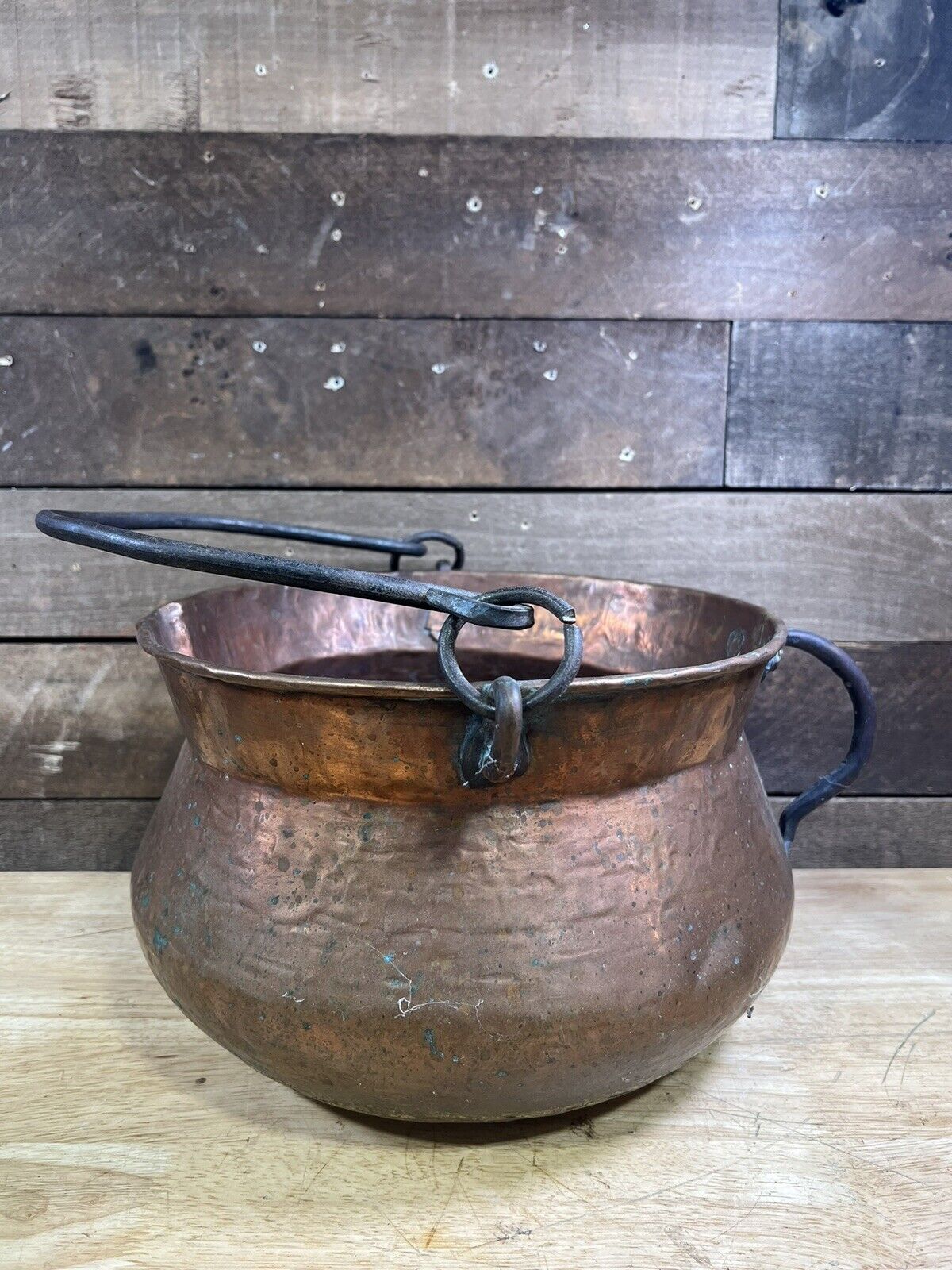 Antique Primitive Copper Pot With Handle