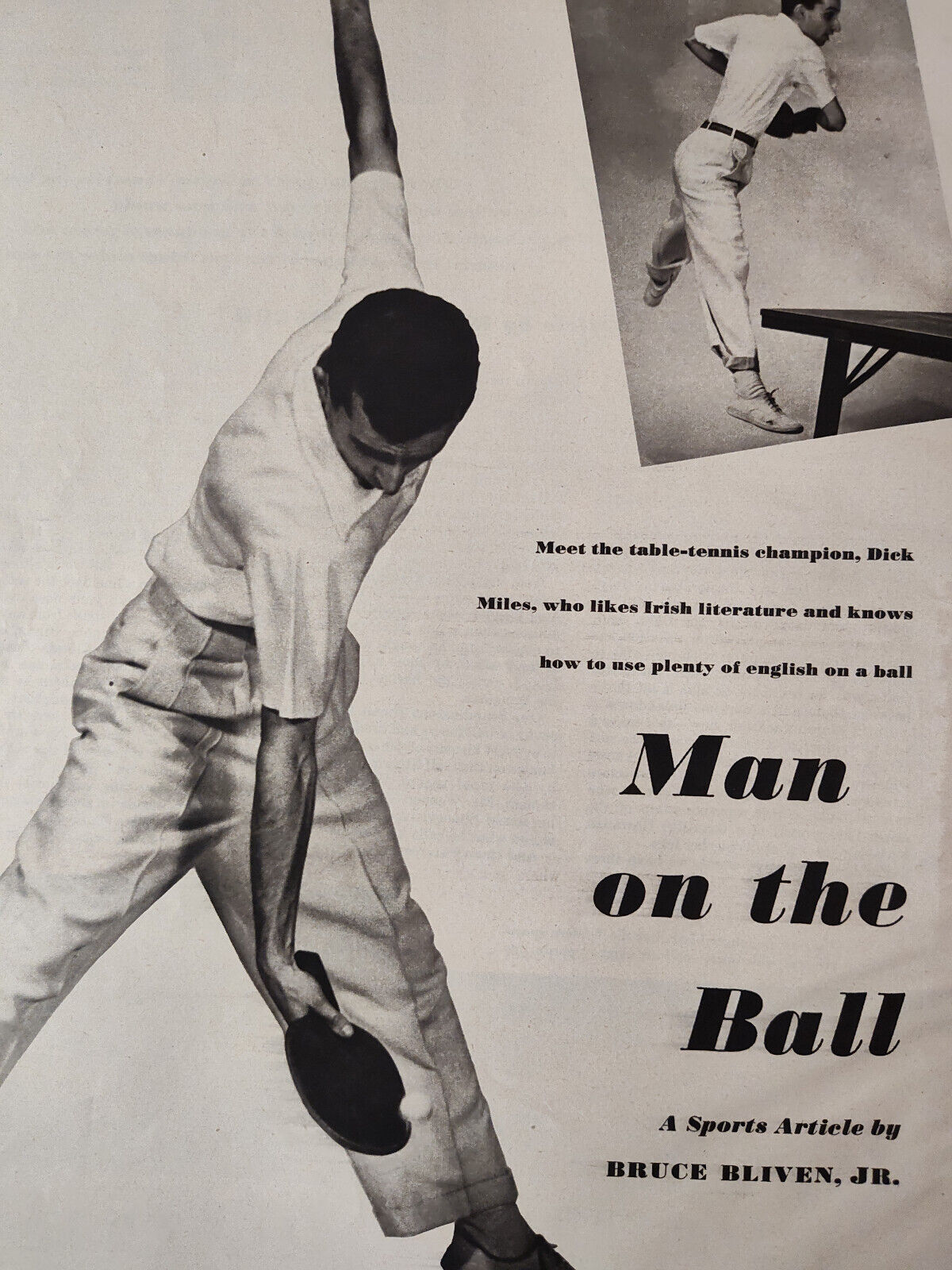 1949 Original Esquire Art Photographs Profile Table Tennis Player Dick Miles