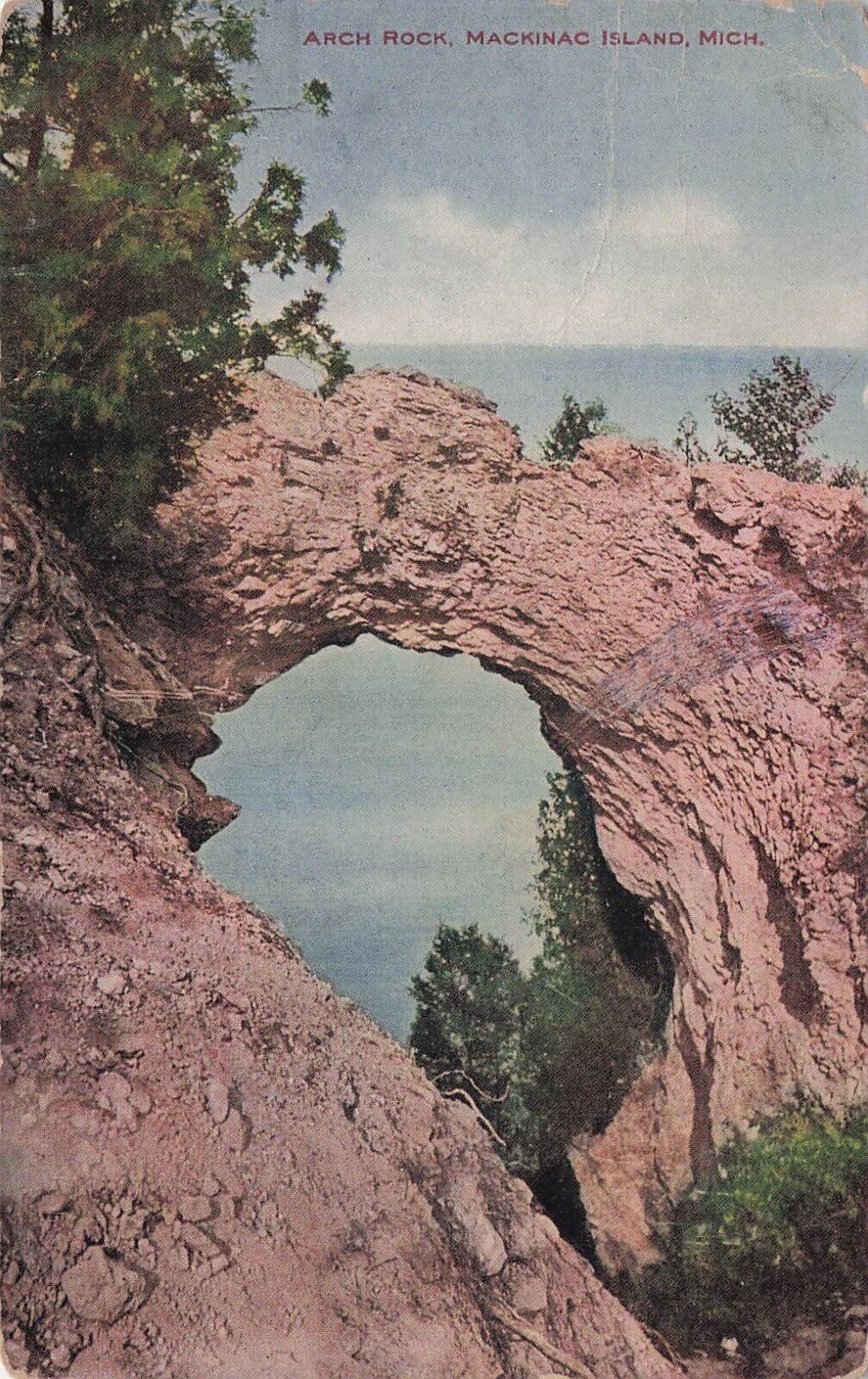 Mackinac Island Arch Rock MI Michigan Petoskey to Jonesville Vtg Postcard E39