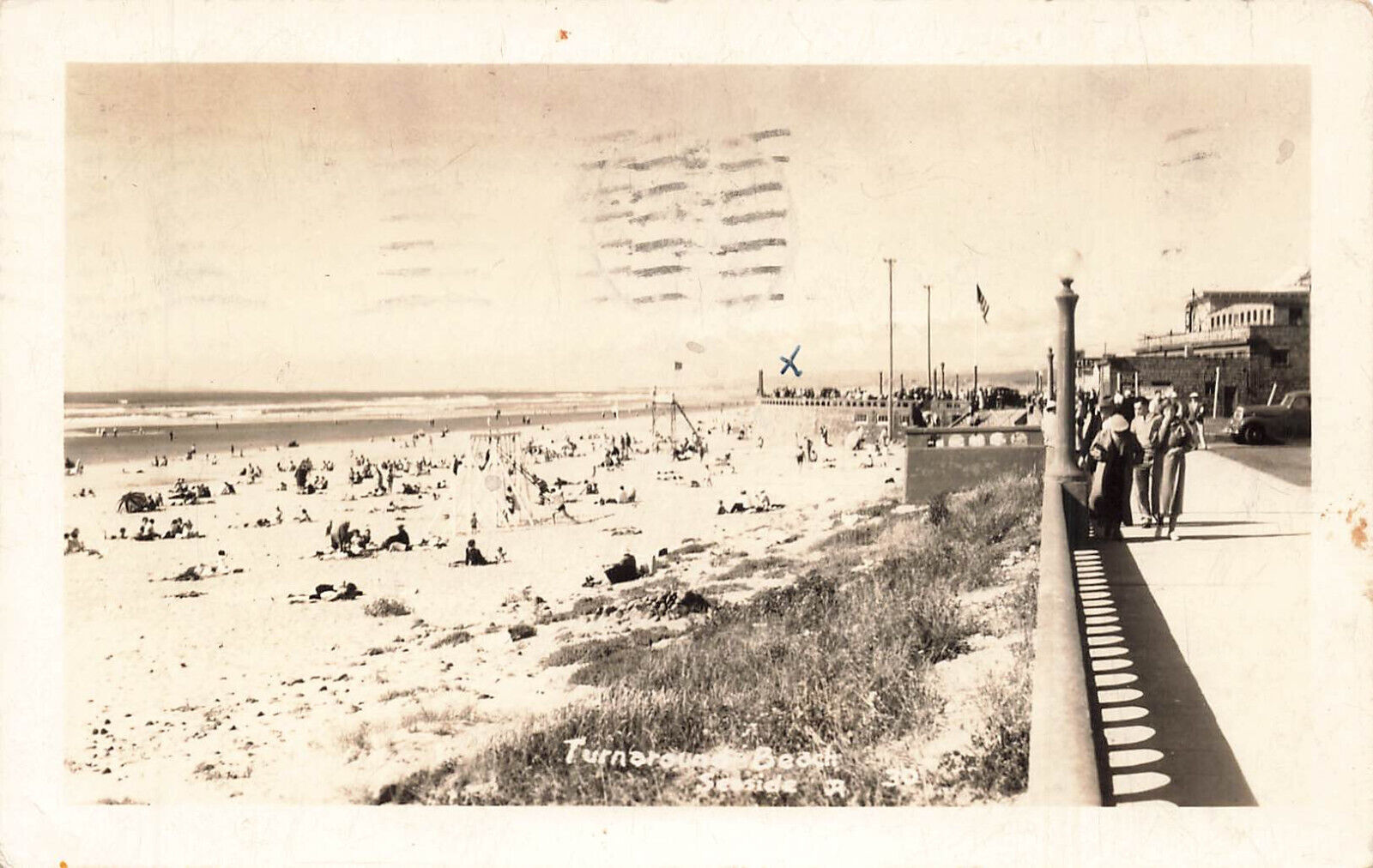 VINTAGE SEASIDE OR RPPC POSTCARD TURNAROUND BEACH 1938 REAL PHOTO 81122 R 