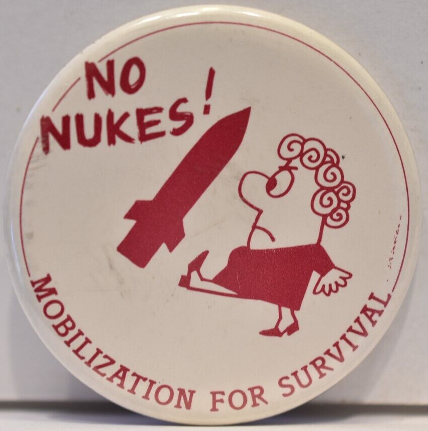 1970s No Nukes Mobilization Survival Nuclear Missile Weapon Anti-War Protest Pin