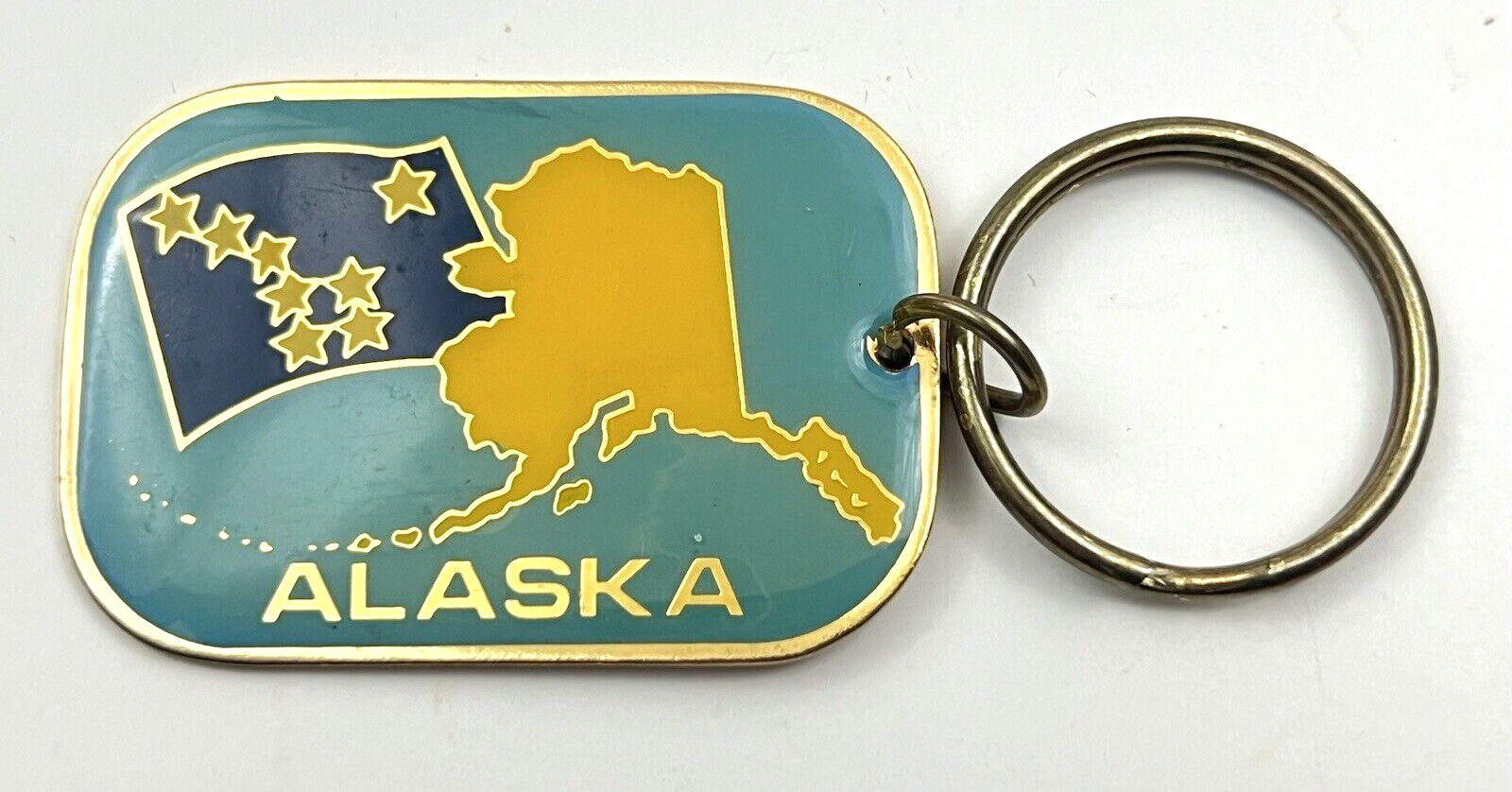 A.C.E. Alaska Keychain State Shape And Flag Travel Souvenir Blue Key Ring