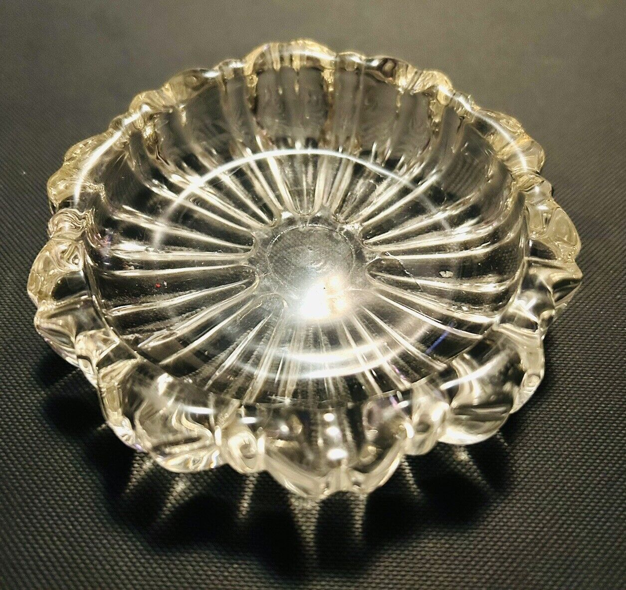 Vintage Ashtray Crystal Cut Clear Glass - Round Shape