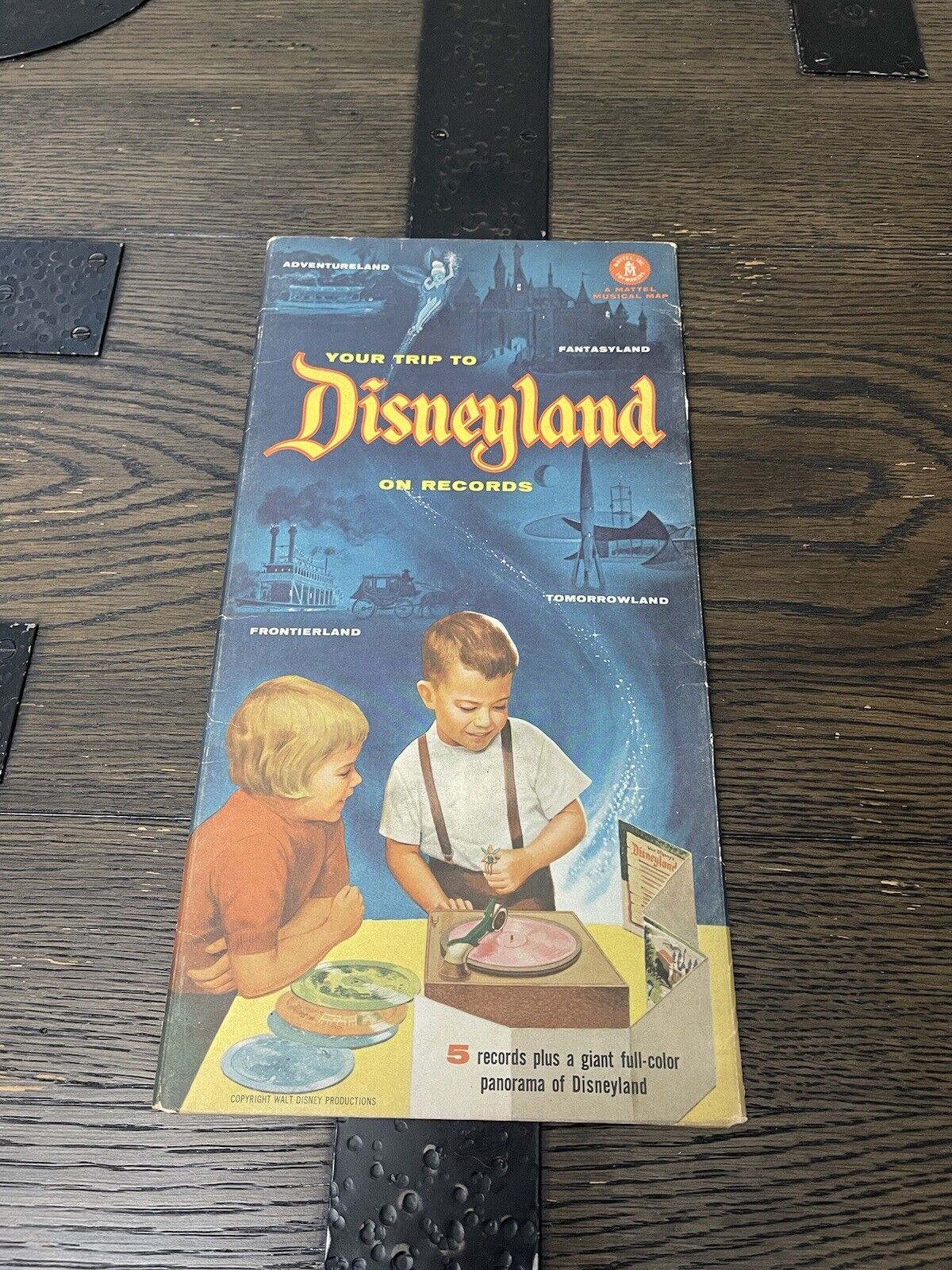 1955 NOS NEW OLD STOCK MATTEL DISNEYLAND MUSICAL MAP WITH 5 RECORDS + CUT-OUTS