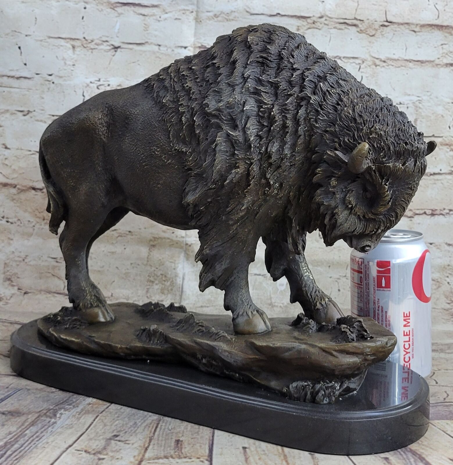 American Buffalo Bull Bison Western Artwork Bronze Marble Statue Sculpture Art