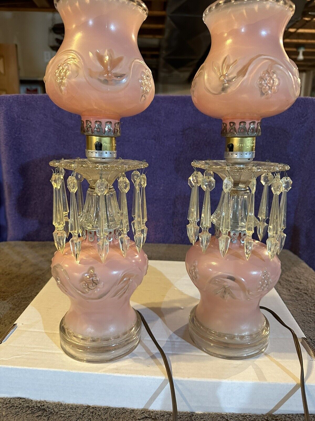 pair of antique Victorian lamps Tear Drop