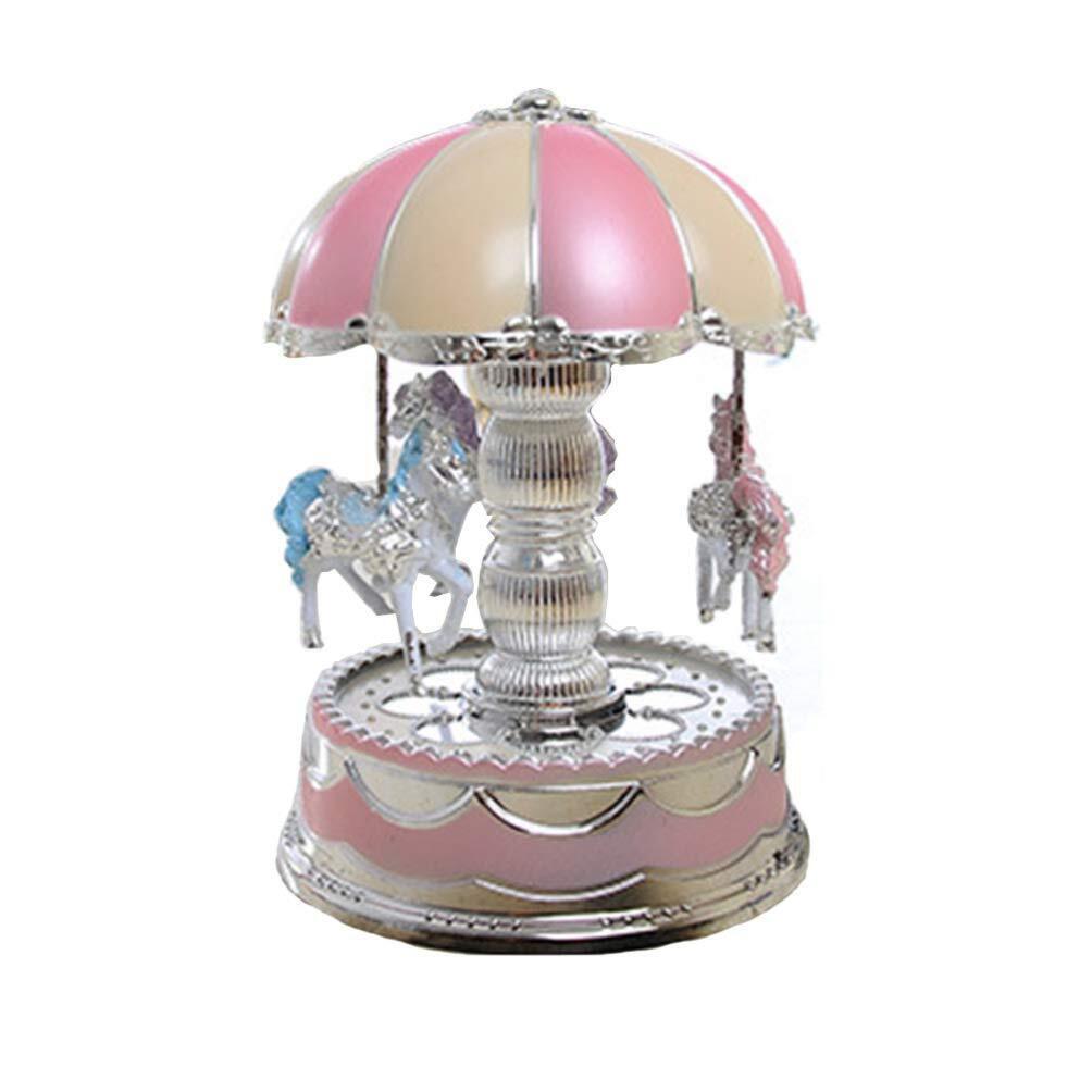 Luxury Carousel Music Box - Totatable 3-Horse Carousel with LED Light and Lum...