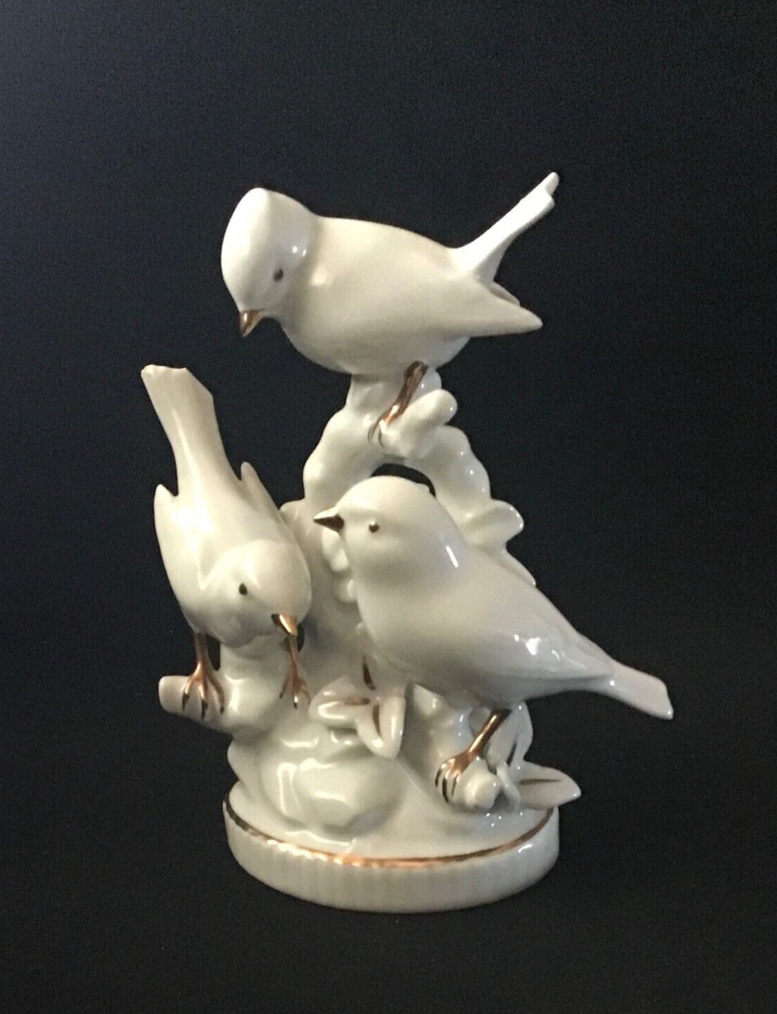 Vintage E&R 1886 Golden Crown White and Gold Porcelain Birds Figurine