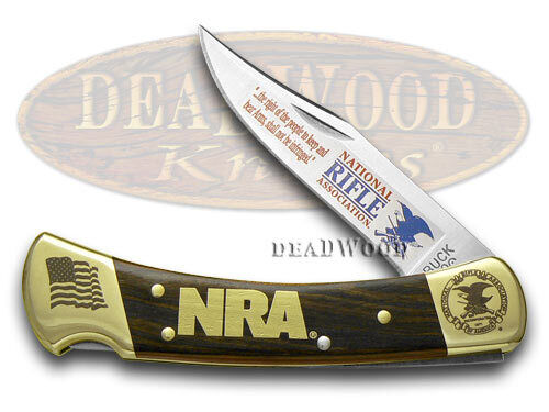 Buck 110 Folding Hunter Knife NRA National Rifle Association Wooden Stainless