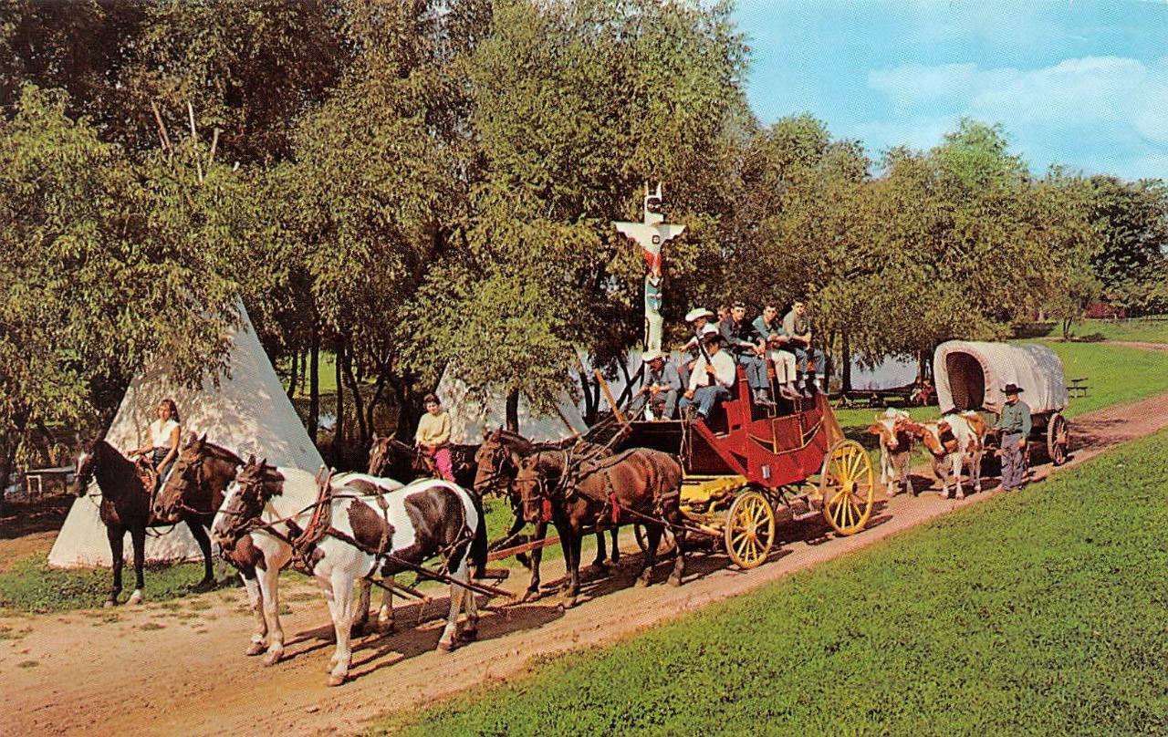 Onsted~Irish Hills MI Michigan  FRONTIER CITY PARK  Stage Coach~Teepees Postcard