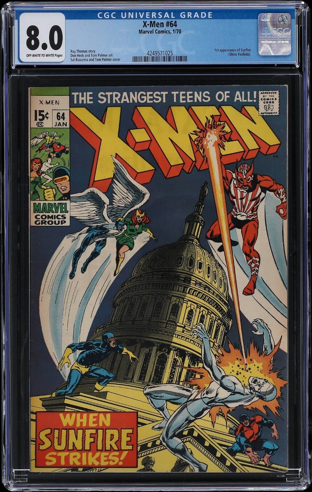1970 Marvel X-Men #64 CGC 8.0 1st Appearance of Sunfire