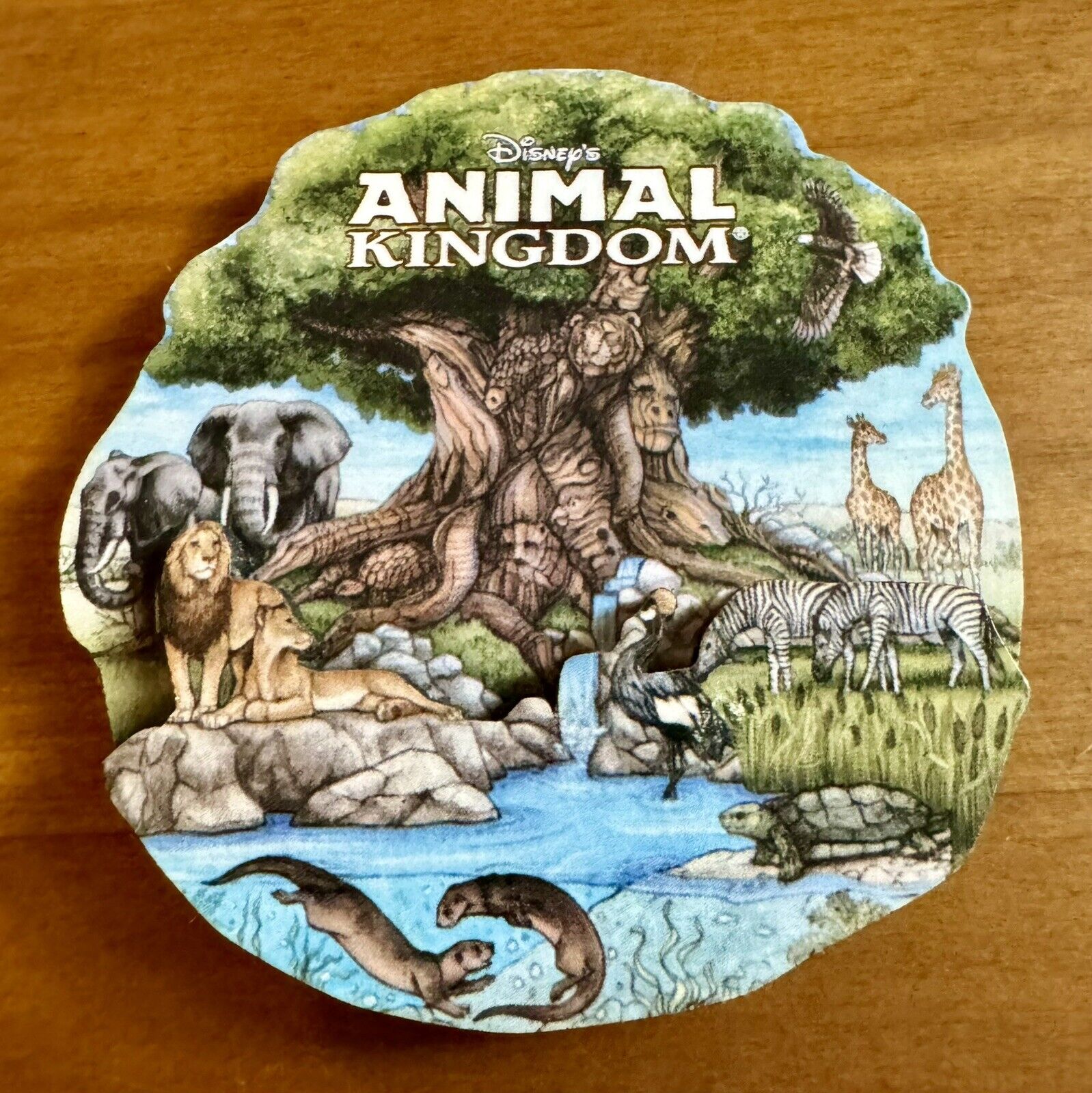 VTG Disney World Animal Kingdom Safari Animals Tree of Life Wooden Fridge Magnet