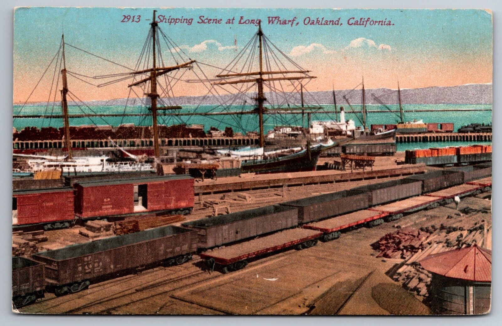 Shipping Scene Long Wharf Oakland California Southern Pacific Railway Postcard