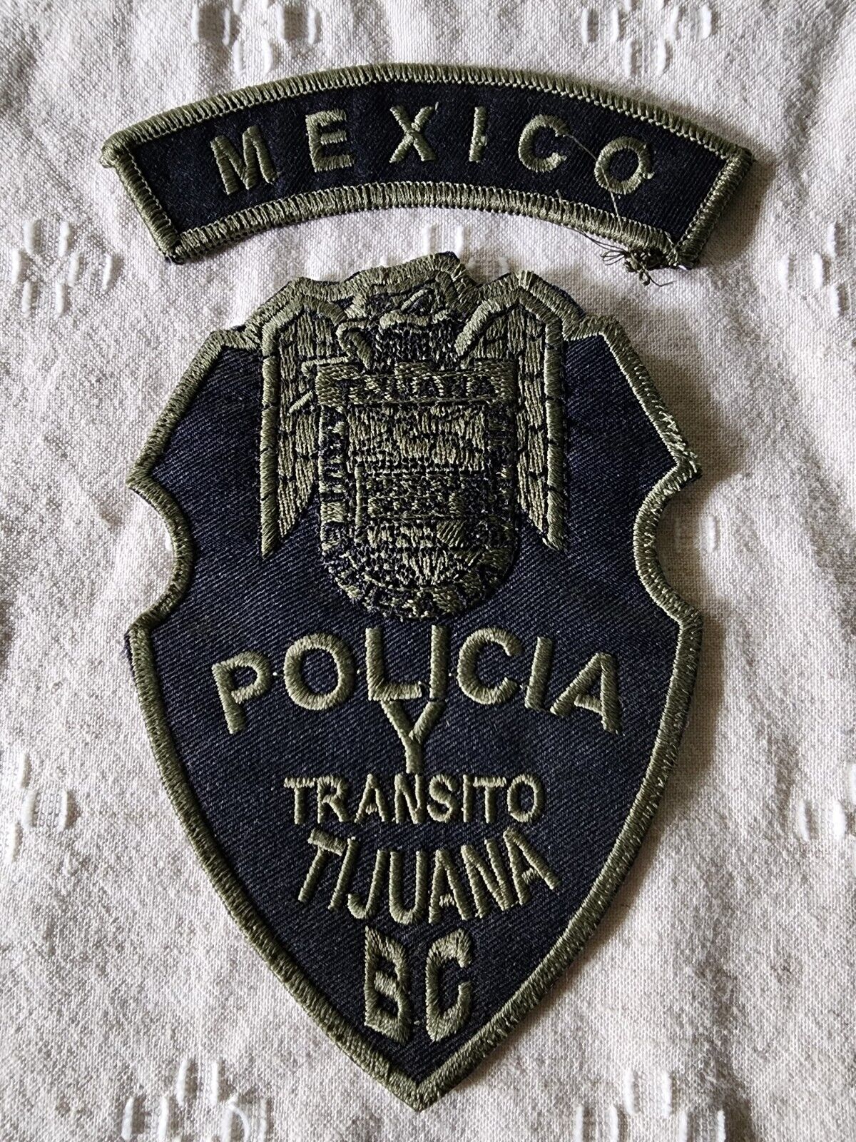 Tijuana BC Mexico Policia Y Transito 2pc Patch Set Black/Green