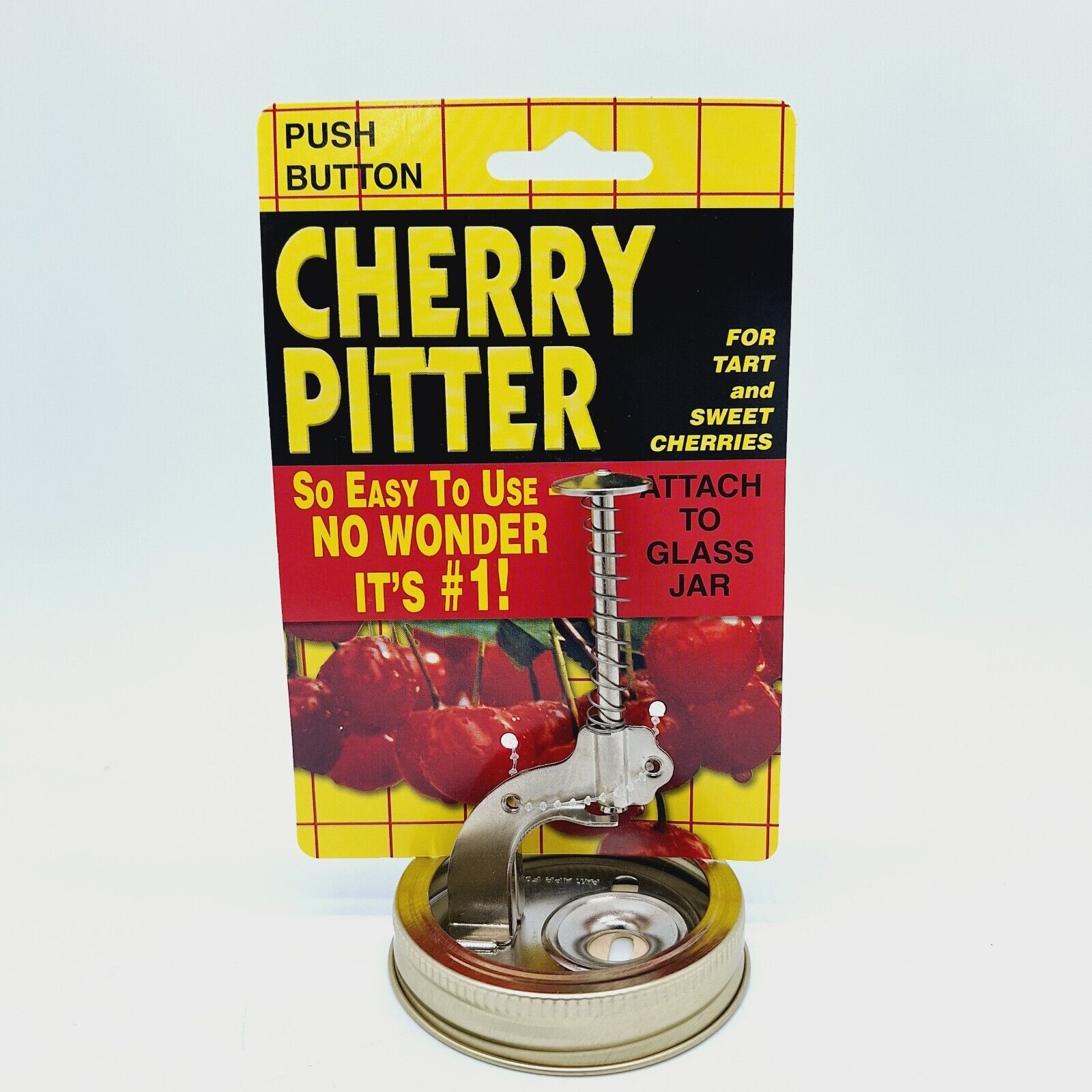 New Push Button Cherry Pitter Attach to Glass Screw On Canning Jar Cherries