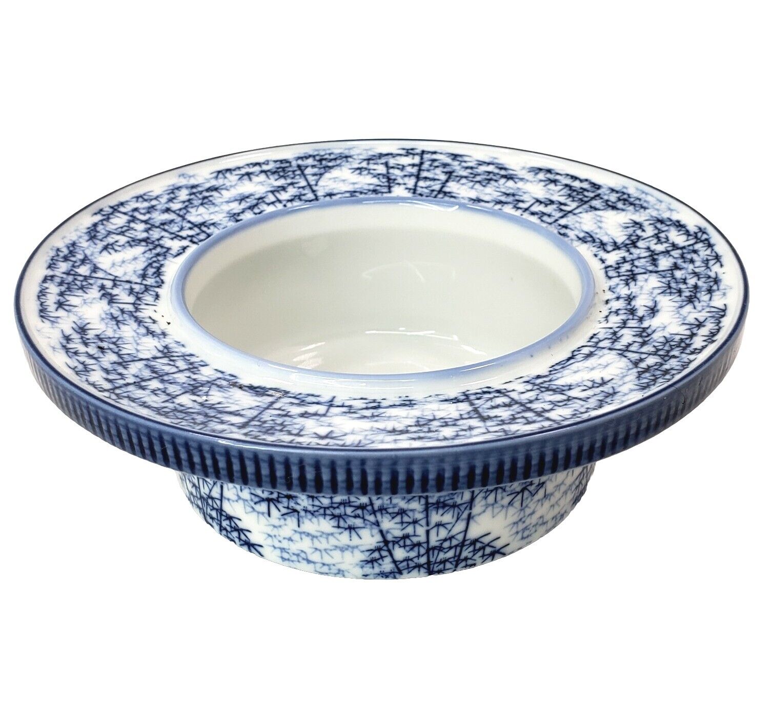Vtg Porcelain Serving Dish ARITA Japanese Bowl Cobalt Blue-White Bamboo 6.5\