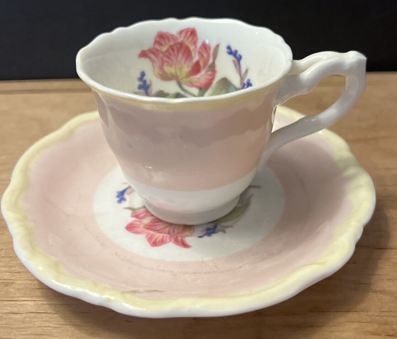 Antique George Jones & Sons Tea Cup & Saucer Set Pink Artist Signed Summerhill