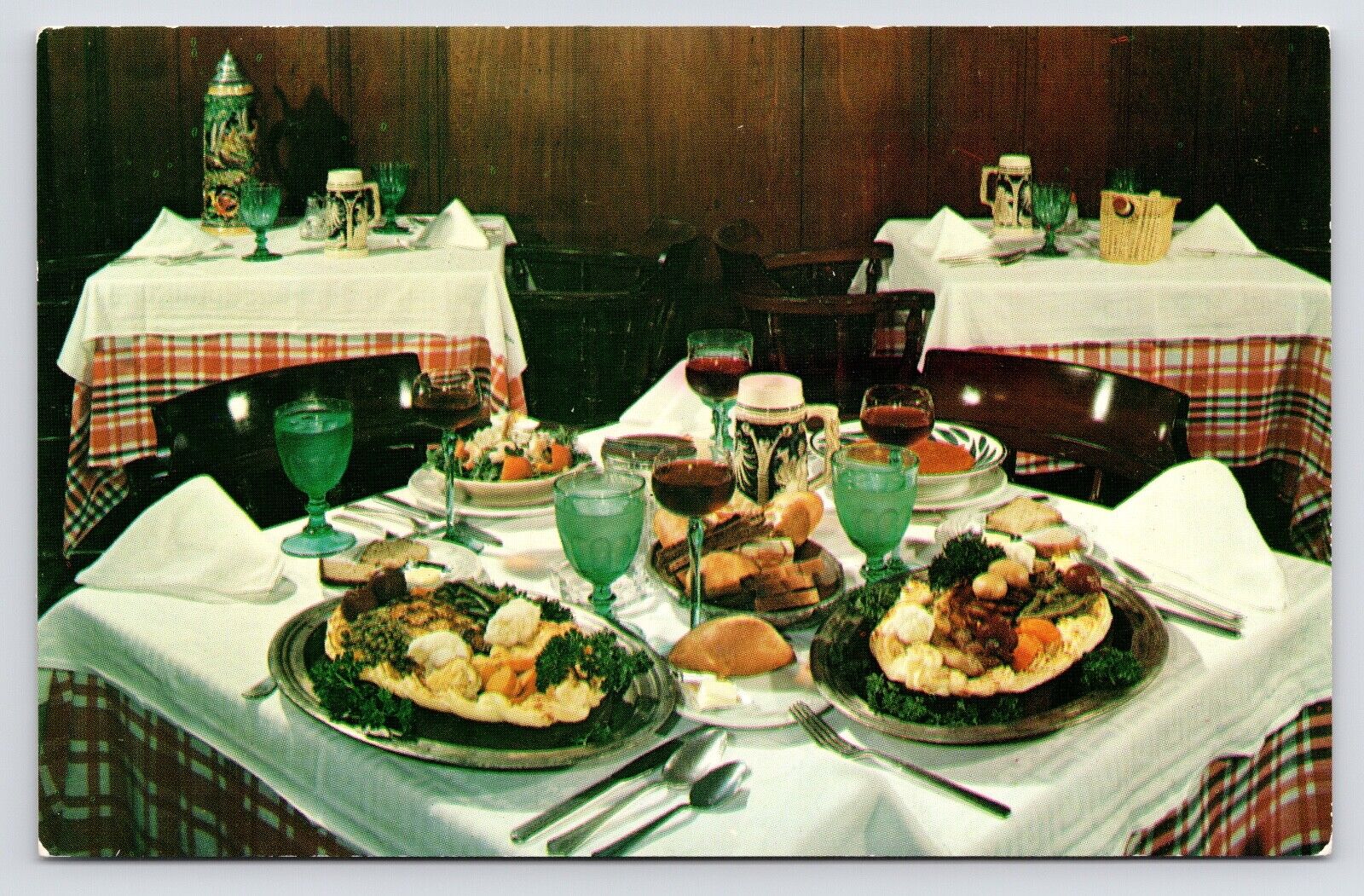1950s~Kolb\'s German Restaurant~New Orleans LA~Kitschy~Interior~Food~Vtg Postcard