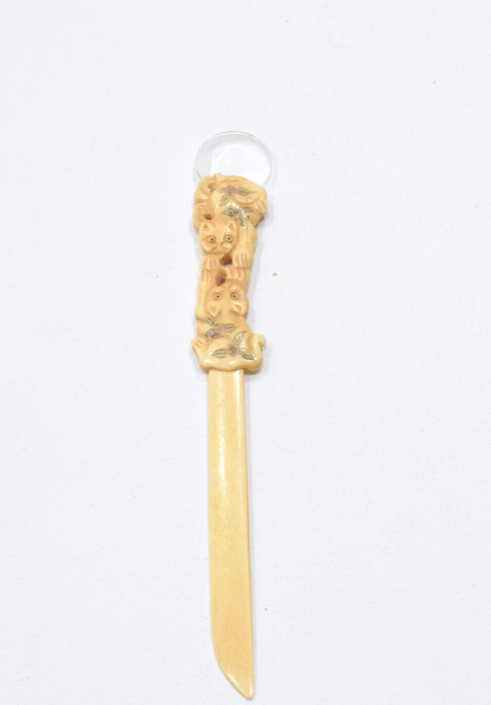 Chinese Bone Cat Letter Opener with Magnifier