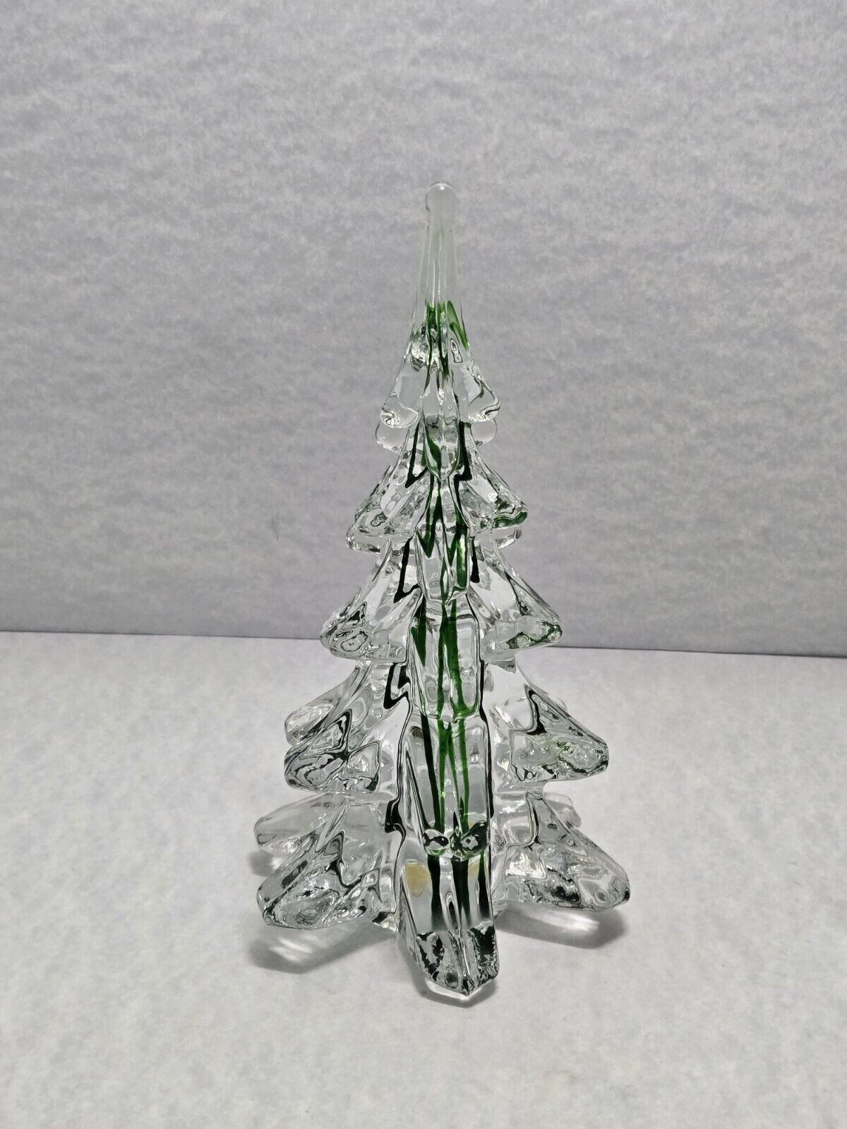 Vintage Enesco Art Glass Clear W/ Green Christmas Tree 8” Figurine W/ Sticker
