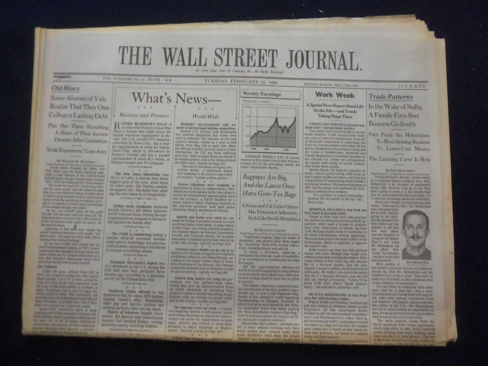 1999 FEB 23 THE WALL STREET JOURNAL -WAKE OF NAFTA, BUSINESS GOES SOUTH - WJ 335