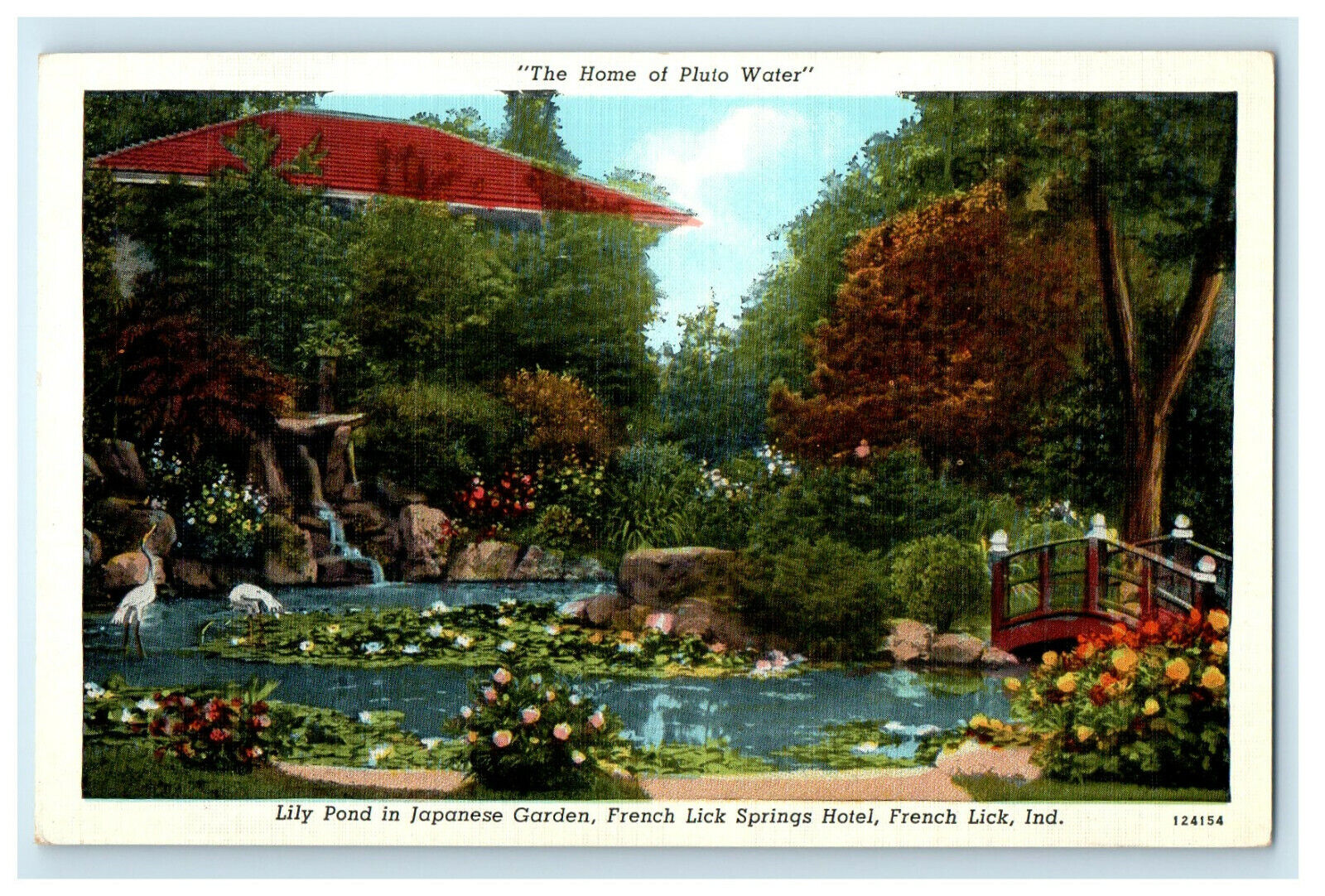 c1940s Home of Pluto Water Japanese Garden French Lick Springs Hotel IN Postcard