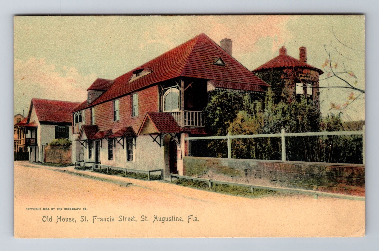 St Augustine FL-Florida, Old House, St Francis Street, Antique Vintage Postcard