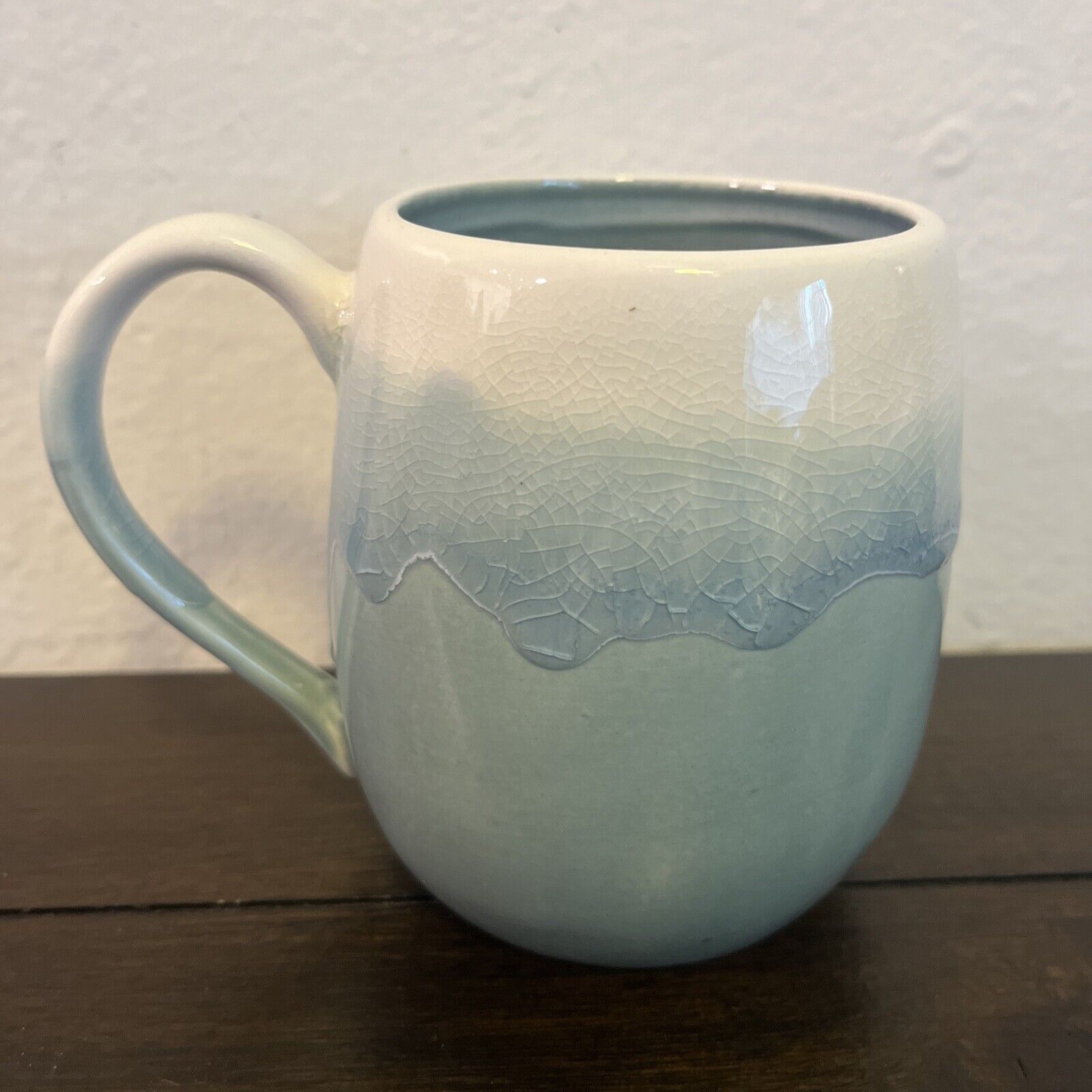 Anthropologie Cabarita Light Aqua Blue Coffee Mug Ombré Earthenware Crackle