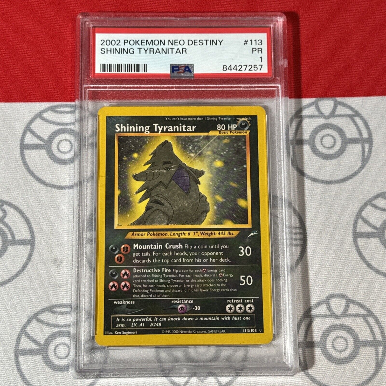 PSA 1 Shining Tyranitar #113/105 2002 Pokemon Neo Destiny Card 7257