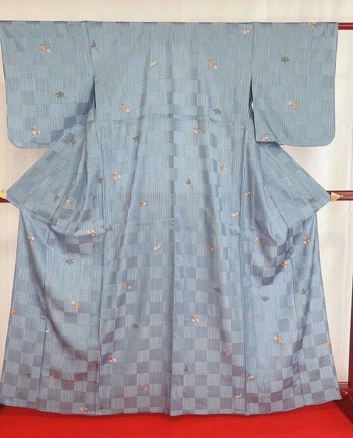 Japanese Kimono “Komon” Pure Silk/Vegetable design/Japanese tradition/Cute