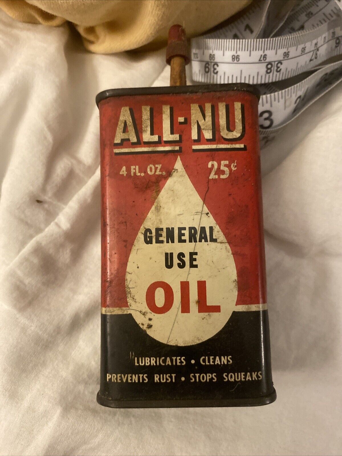 VINTAGE ALL NU General Use Oil 4 0Z Can Tin Red & Black All Purpose