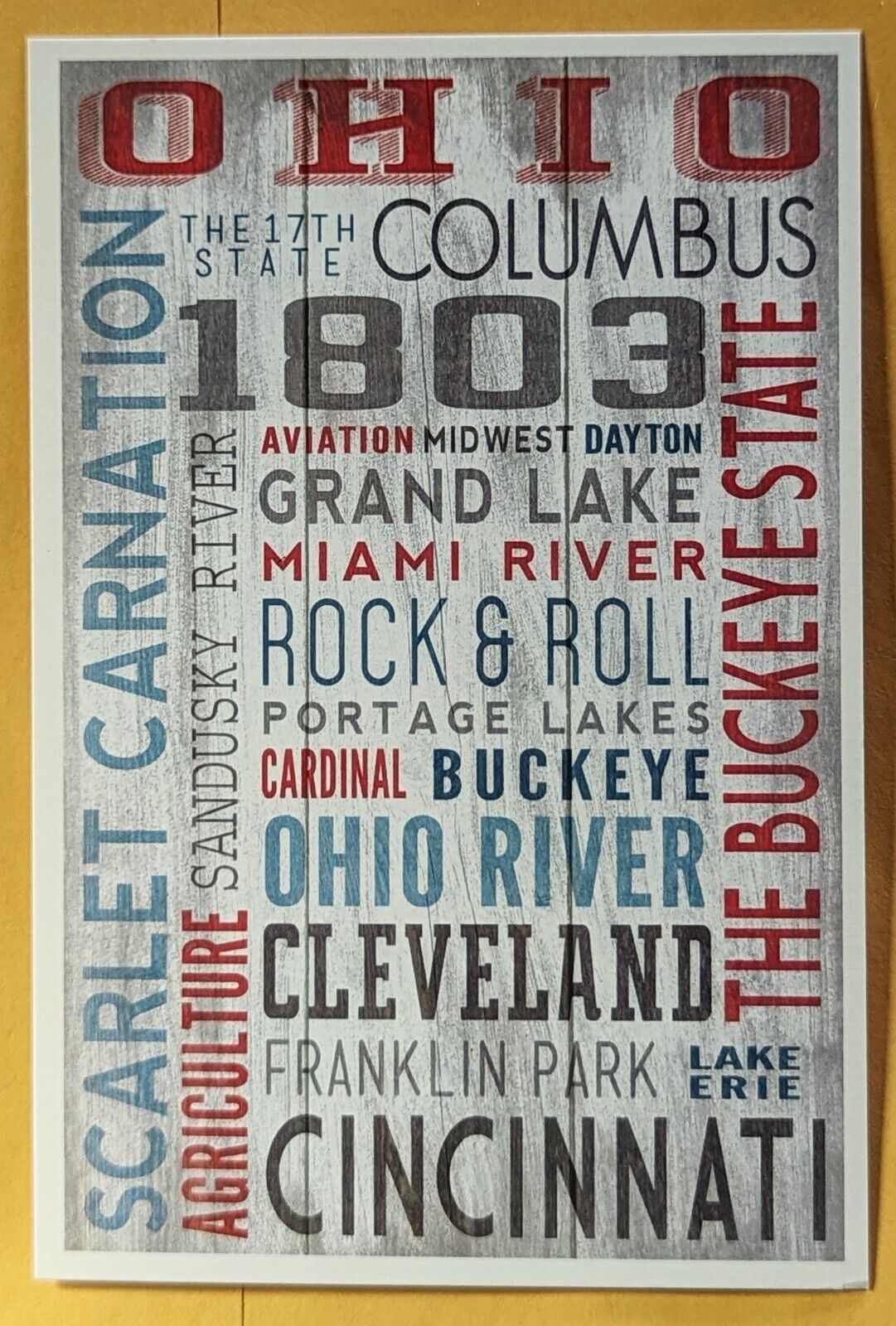 Postcard OH: Ohio - Barnwood Typography 