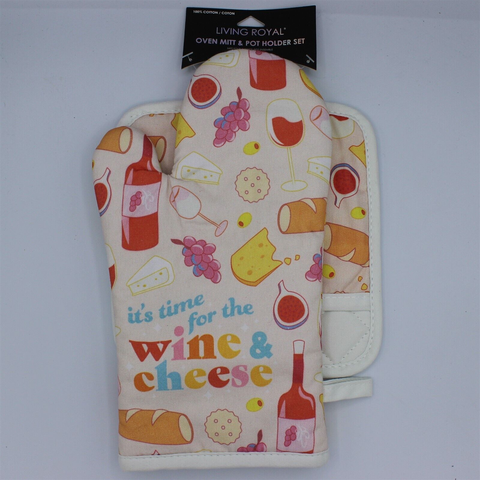 Living Royal - It's Time For The Wine & Cheese - Oven Mitt & Pot Holder Set