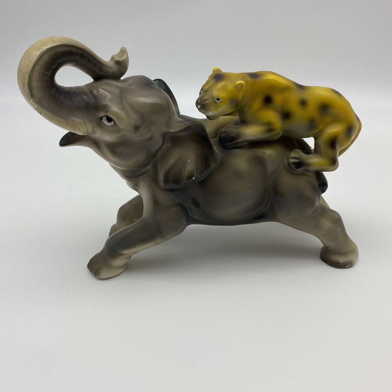 Vintage Elephants Figure Porcelain Elephant Cheetah Made In Japan