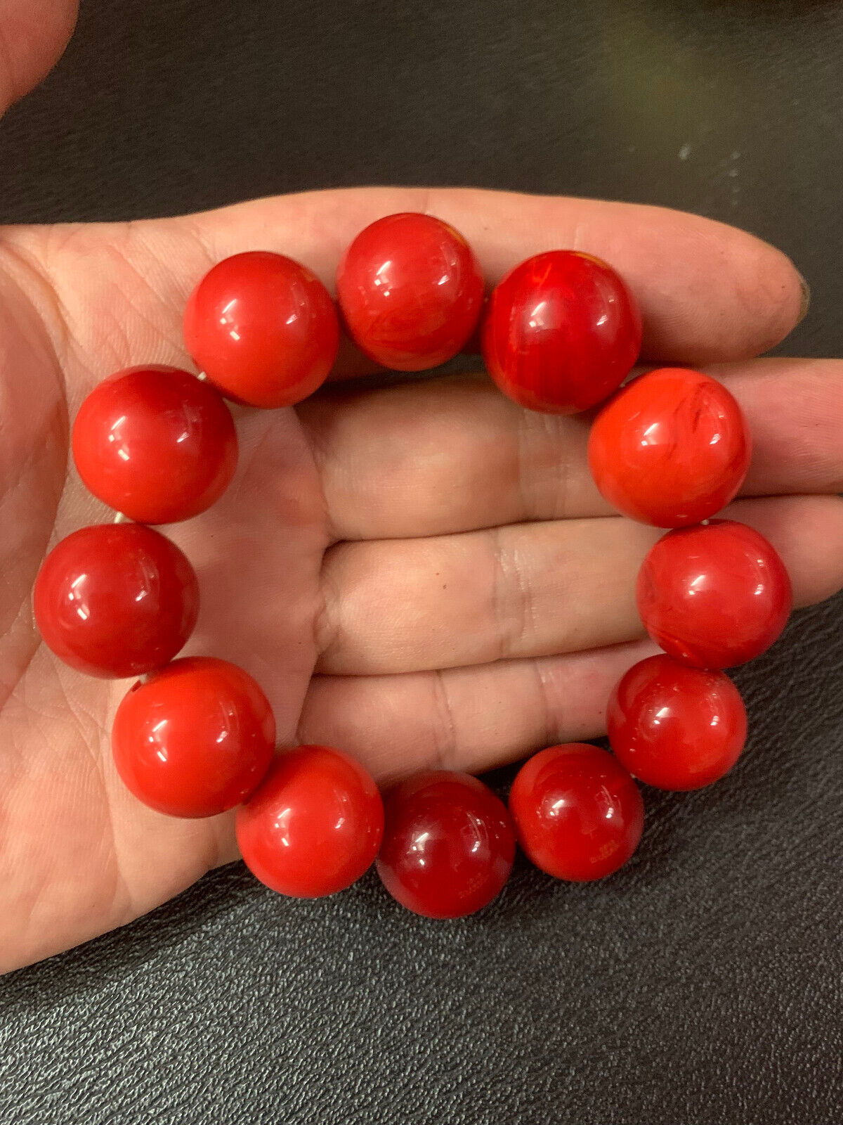 Pure Chinese Natural Red 南红 Agate Dzi 16mm Round Beads Bracelet 