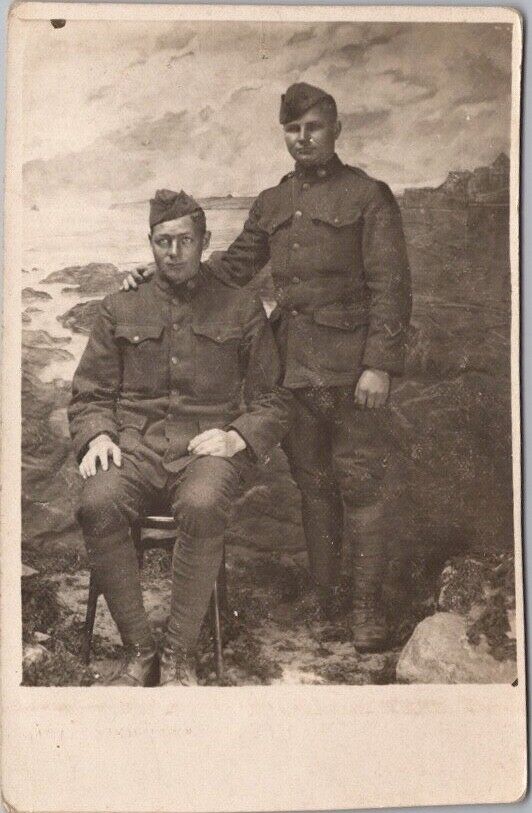 1910s European Photo RPPC Postcard Affectionate, Attractive Soldiers in Uniform