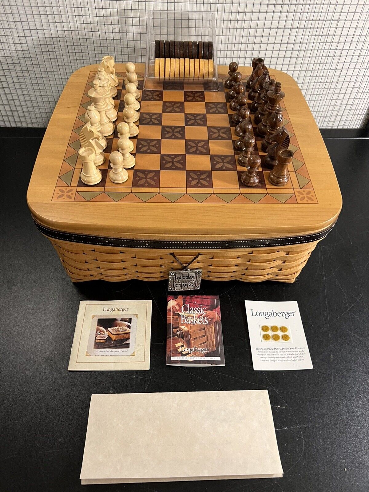 Longaberger Game Basket Wood Chess & Checkers Set 2001 Father’s Day Signed READ