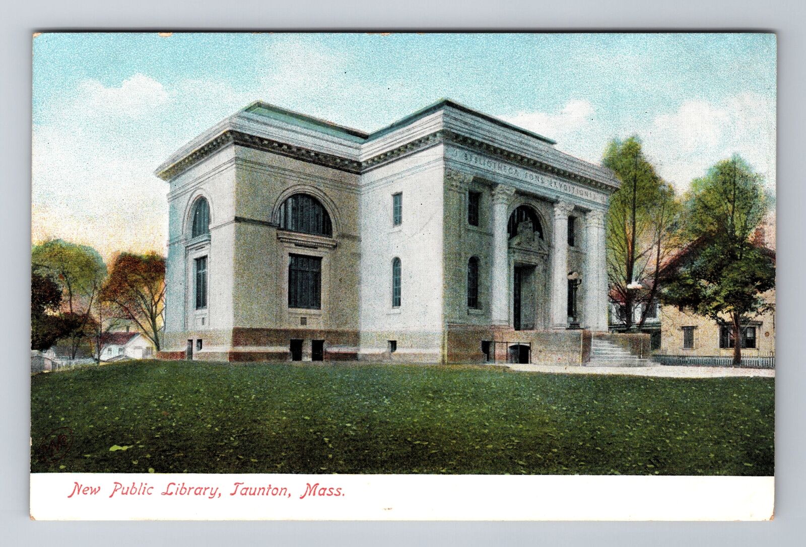 Taunton MA-Massachusetts, New Public Library, Antique Vintage Souvenir Postcard