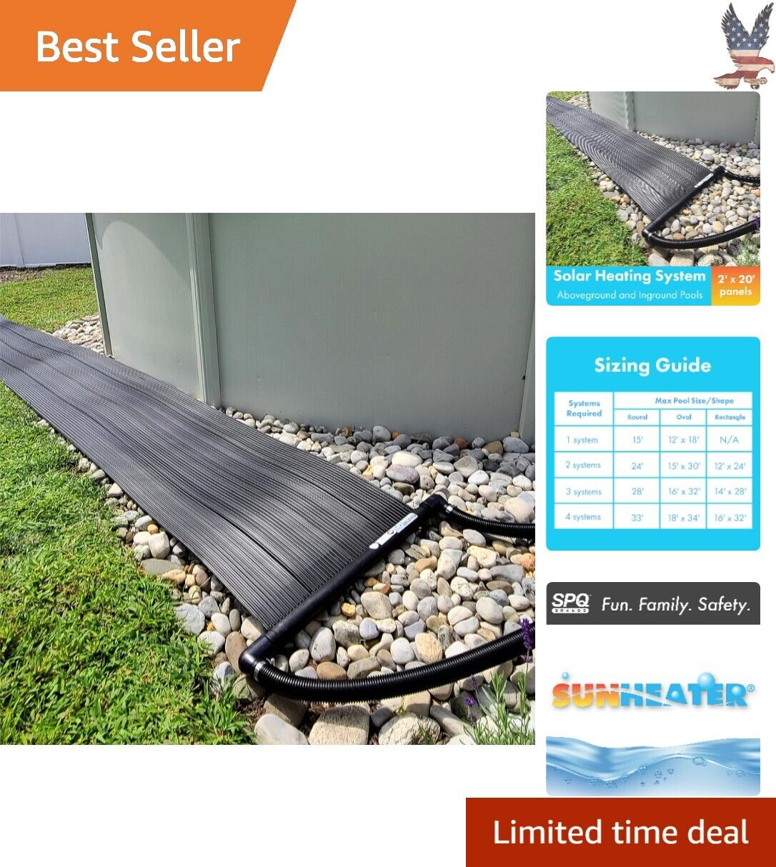 Universal Black Solar Pool Heater 2x20-Feet - DIY Installation - Made in USA