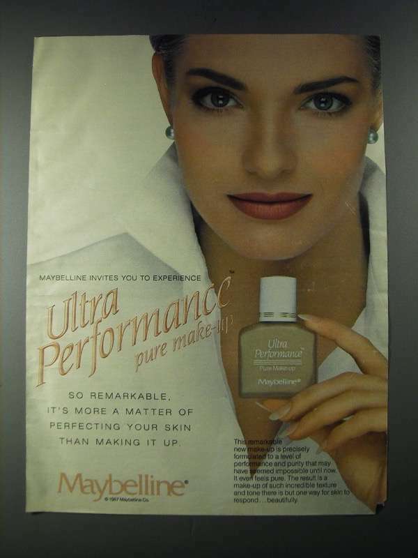 1987 Maybelline Ultra Performance Pure Make-Up Ad - Remarkable