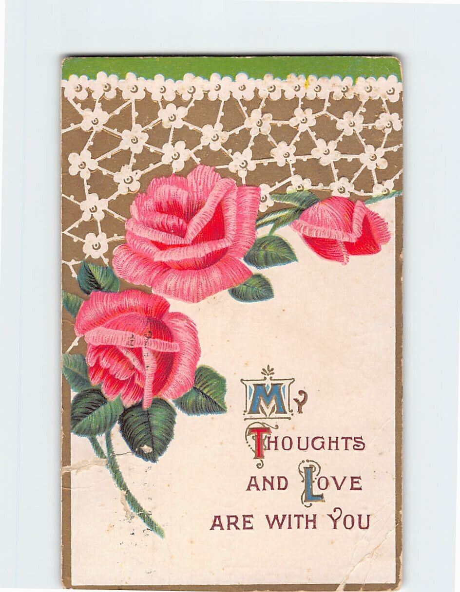 Postcard My Thoughts & Love Are With You Flower Art Print Embossed Card
